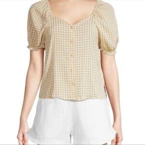 Nanette Lepore Gingham button down puff sleeve blouse